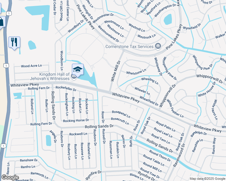 map of restaurants, bars, coffee shops, grocery stores, and more near 47 Rose Drive in Palm Coast