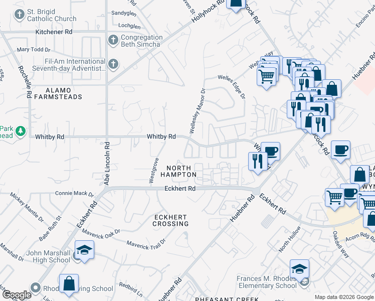 map of restaurants, bars, coffee shops, grocery stores, and more near 8502 Sir Lancelot in San Antonio