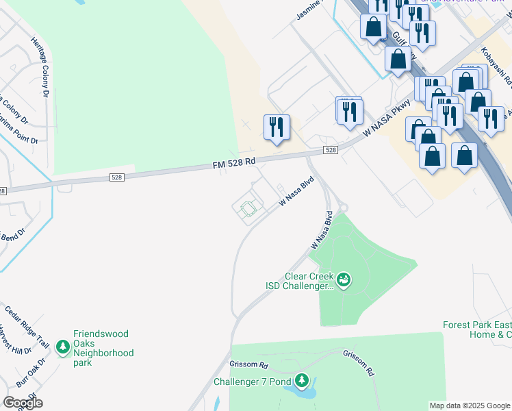 map of restaurants, bars, coffee shops, grocery stores, and more near 1799 FM 528 Road in Webster