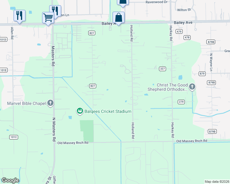 map of restaurants, bars, coffee shops, grocery stores, and more near 16815 Herridge Road in Pearland