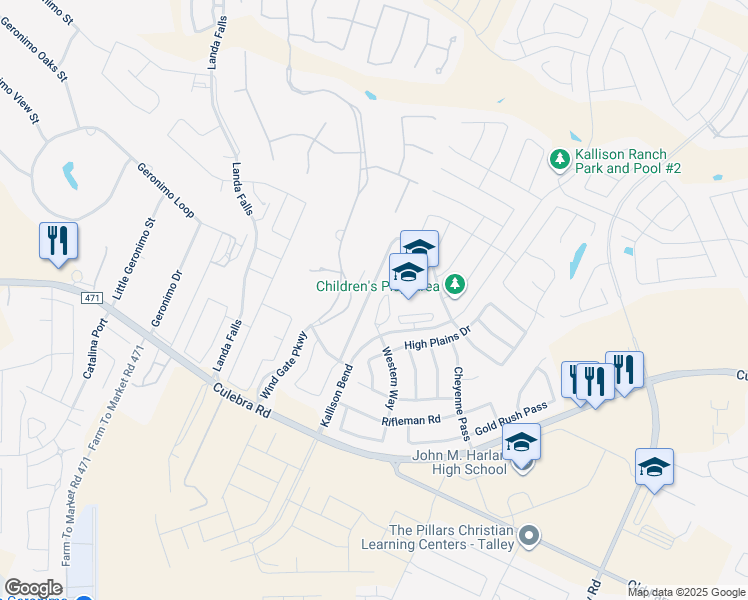 map of restaurants, bars, coffee shops, grocery stores, and more near 8626 Kallison Arbor in San Antonio