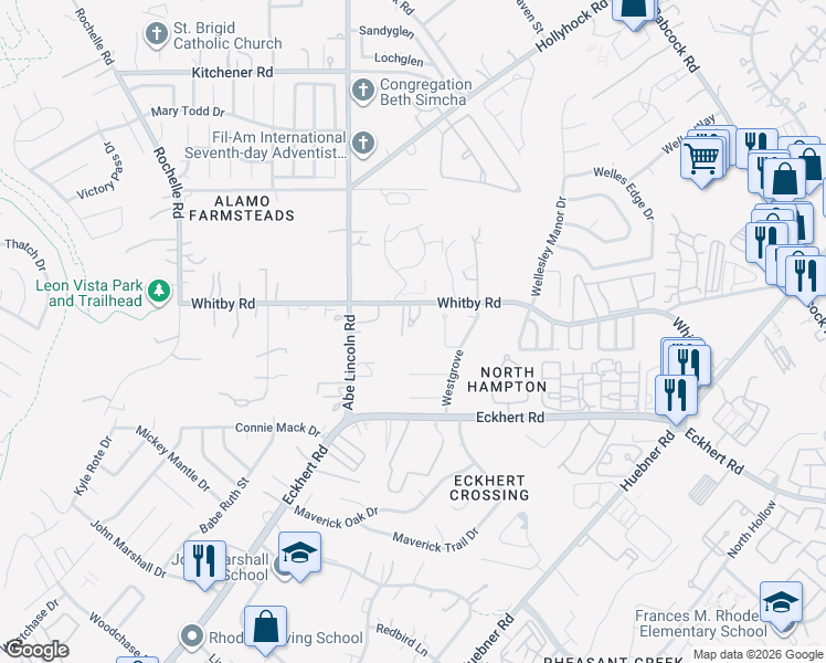 map of restaurants, bars, coffee shops, grocery stores, and more near 8603 Berrywest Court in San Antonio