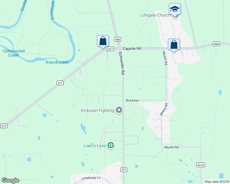 map of restaurants, bars, coffee shops, grocery stores, and more near 160 Krams Creek Road in Seguin