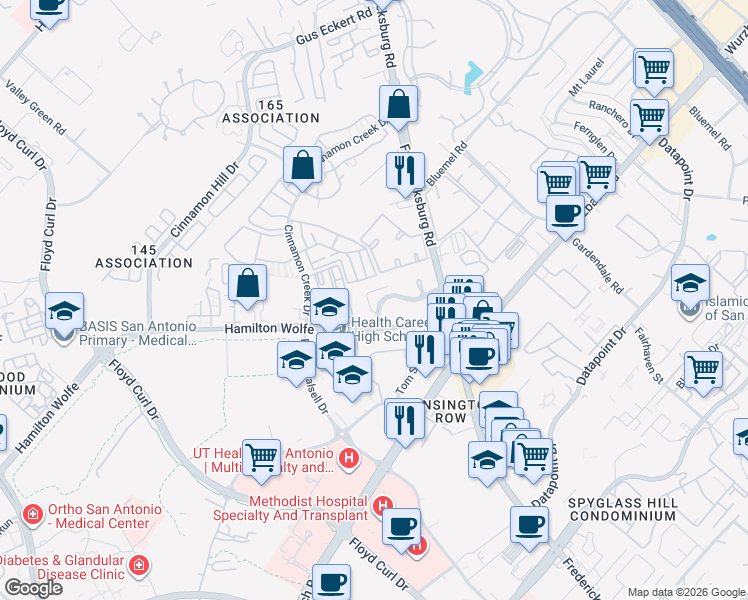 map of restaurants, bars, coffee shops, grocery stores, and more near in San Antonio