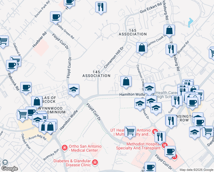 map of restaurants, bars, coffee shops, grocery stores, and more near 5039 Hamilton Wolfe in San Antonio