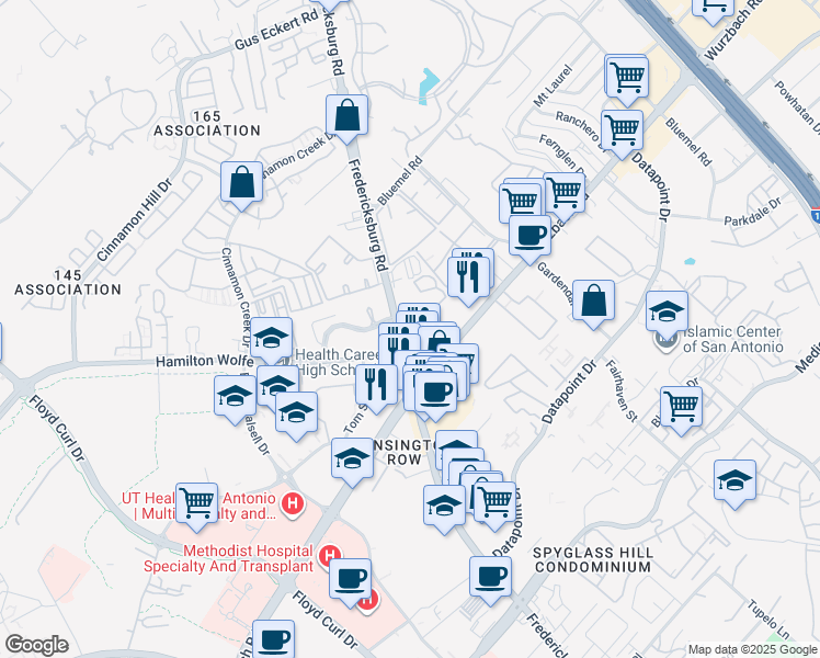 map of restaurants, bars, coffee shops, grocery stores, and more near 4502 Hamilton Wolfe Road in San Antonio