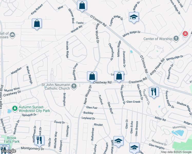 map of restaurants, bars, coffee shops, grocery stores, and more near 6906 Silver Shadow in San Antonio