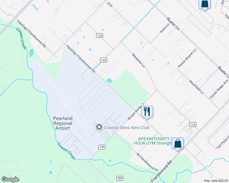 map of restaurants, bars, coffee shops, grocery stores, and more near 17735 Hastings Friendswood Road in Pearland