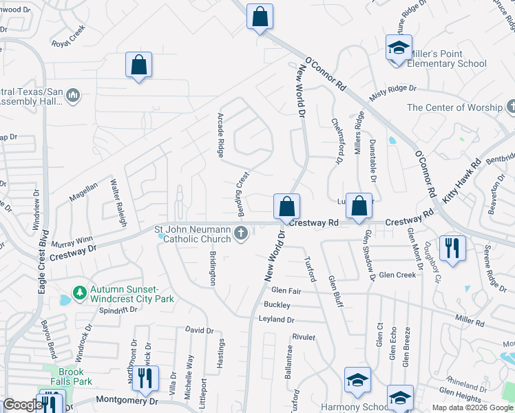 map of restaurants, bars, coffee shops, grocery stores, and more near 6706 Honeyridge Lane in San Antonio