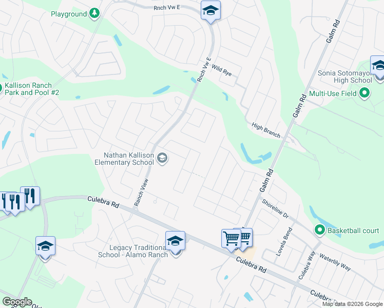 map of restaurants, bars, coffee shops, grocery stores, and more near 13511 Jack Heights in San Antonio