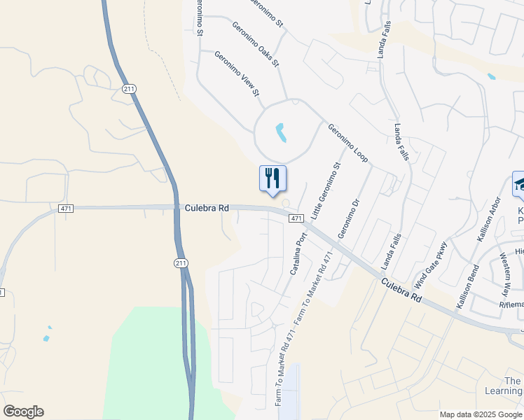 map of restaurants, bars, coffee shops, grocery stores, and more near 15415 Delta Point in San Antonio