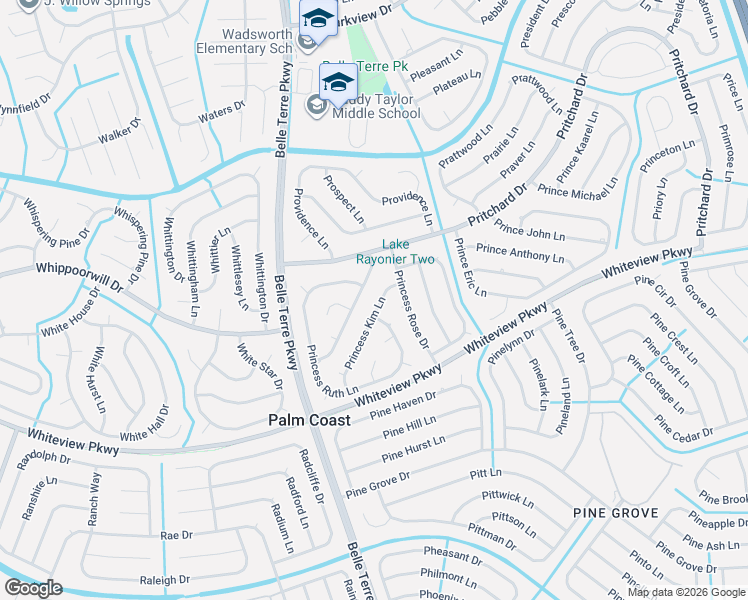 map of restaurants, bars, coffee shops, grocery stores, and more near 13 Princess Kathleen Lane in Palm Coast