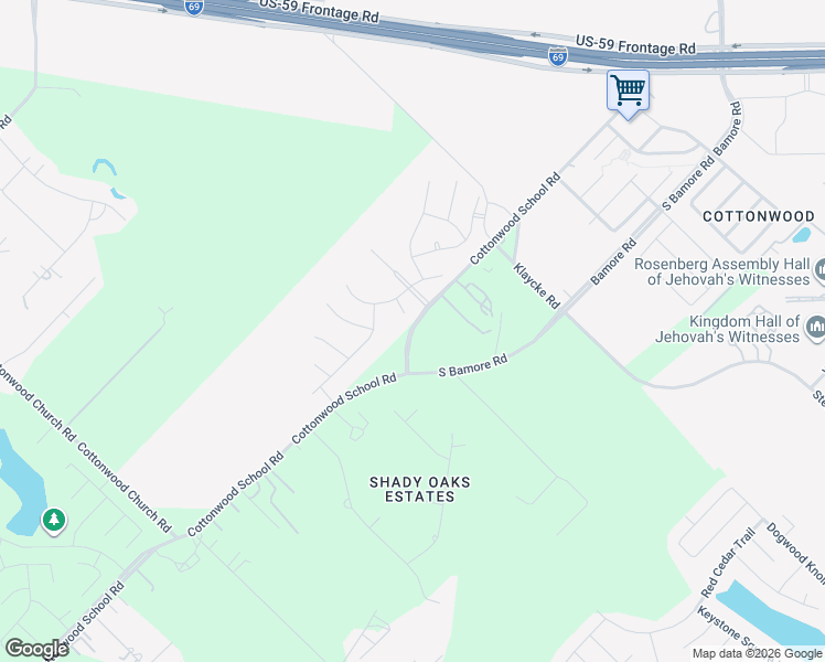 map of restaurants, bars, coffee shops, grocery stores, and more near 1992 Cottonwood School Road in Rosenberg