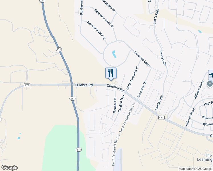 map of restaurants, bars, coffee shops, grocery stores, and more near 15415 Delta Point in San Antonio