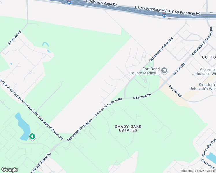 map of restaurants, bars, coffee shops, grocery stores, and more near 1992-2154 Cottonwood School Road in Rosenberg