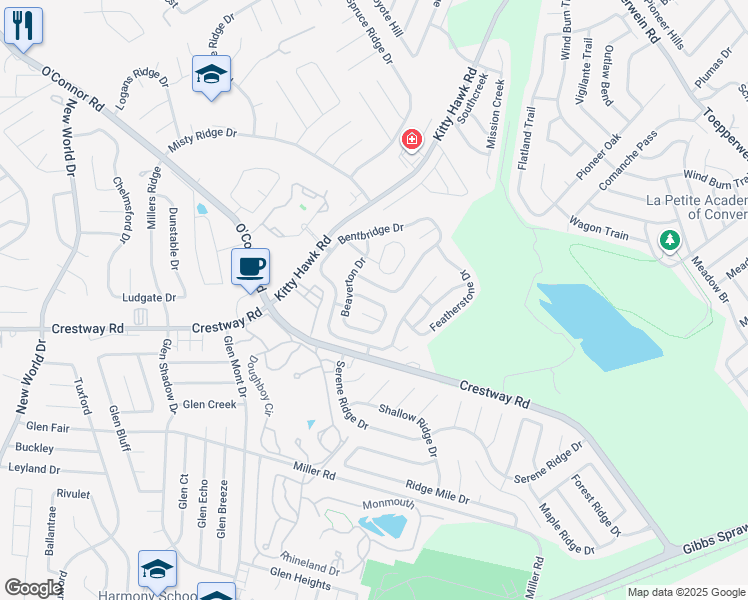 map of restaurants, bars, coffee shops, grocery stores, and more near 247 Bentbridge Drive in San Antonio