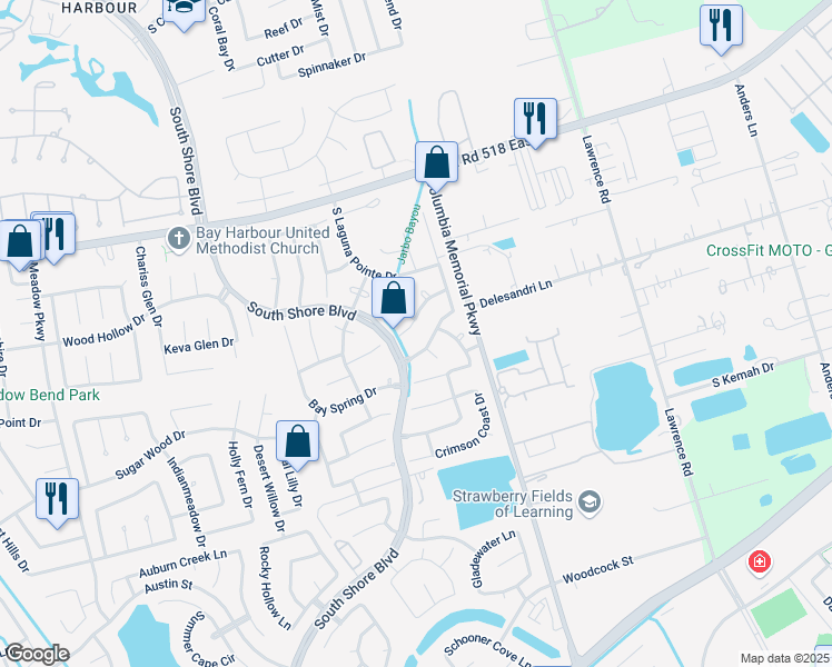 map of restaurants, bars, coffee shops, grocery stores, and more near 3207 Coral Ridge Drive in League City