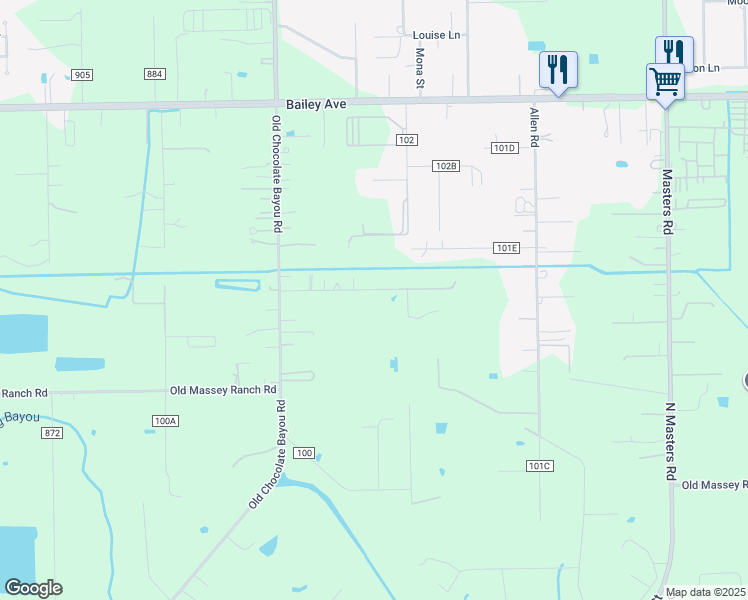 map of restaurants, bars, coffee shops, grocery stores, and more near 4626 Westwood Ln in Manvel