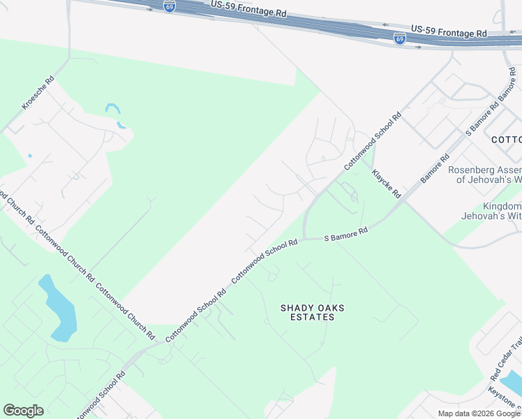 map of restaurants, bars, coffee shops, grocery stores, and more near 1992-2154 Cottonwood School Road in Rosenberg