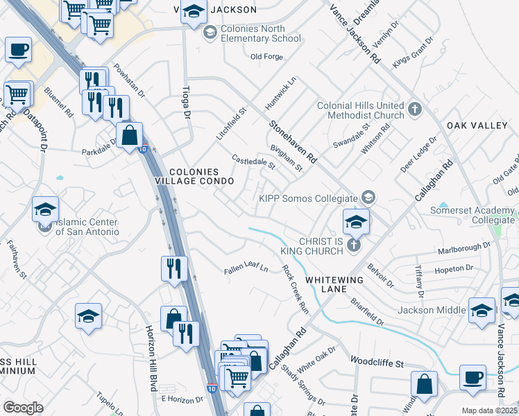map of restaurants, bars, coffee shops, grocery stores, and more near 3412 Turtle Village Drive in San Antonio