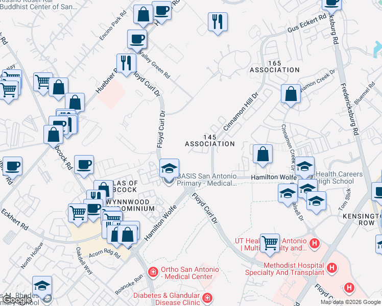 map of restaurants, bars, coffee shops, grocery stores, and more near 8903 Kenton Briar in San Antonio
