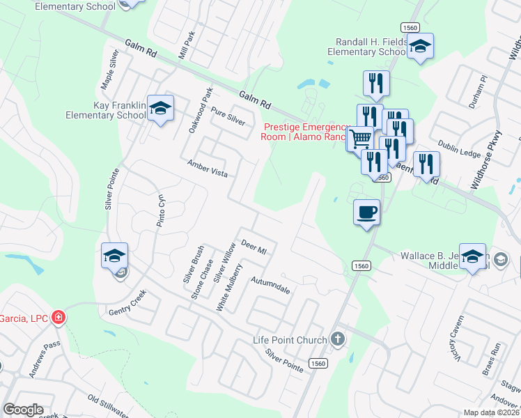 map of restaurants, bars, coffee shops, grocery stores, and more near 11903 Dove Ranch in San Antonio