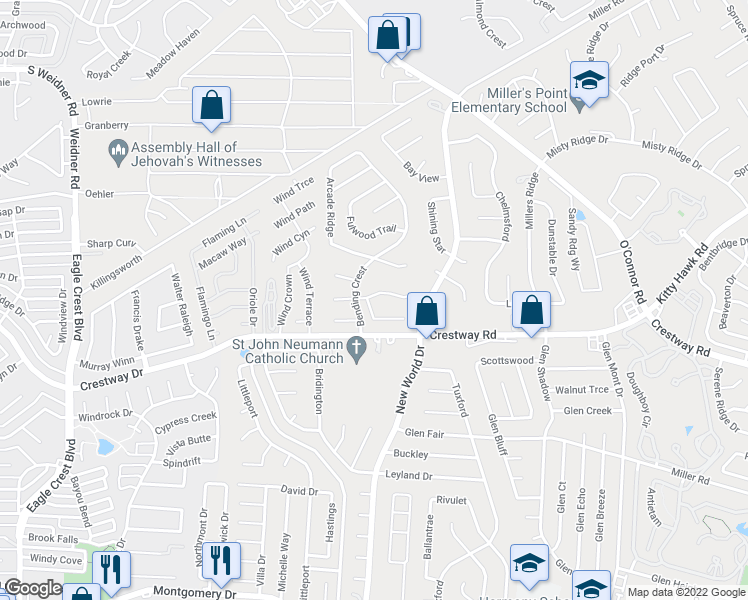 map of restaurants, bars, coffee shops, grocery stores, and more near 6706 Honeyridge Lane in San Antonio