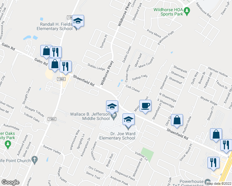 map of restaurants, bars, coffee shops, grocery stores, and more near 11010 Colt Isle in San Antonio