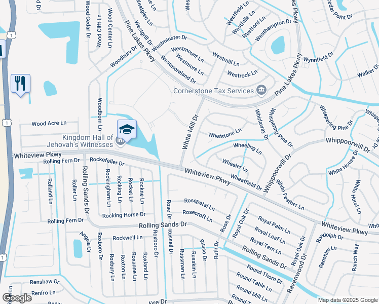 map of restaurants, bars, coffee shops, grocery stores, and more near 53 Wheatfield Drive in Palm Coast