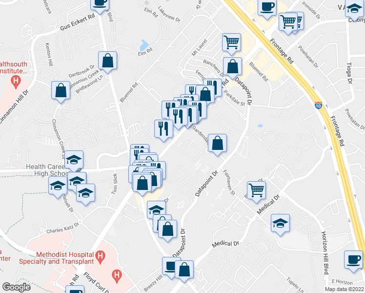 map of restaurants, bars, coffee shops, grocery stores, and more near 4355 West Dean Pannill Drive in San Antonio