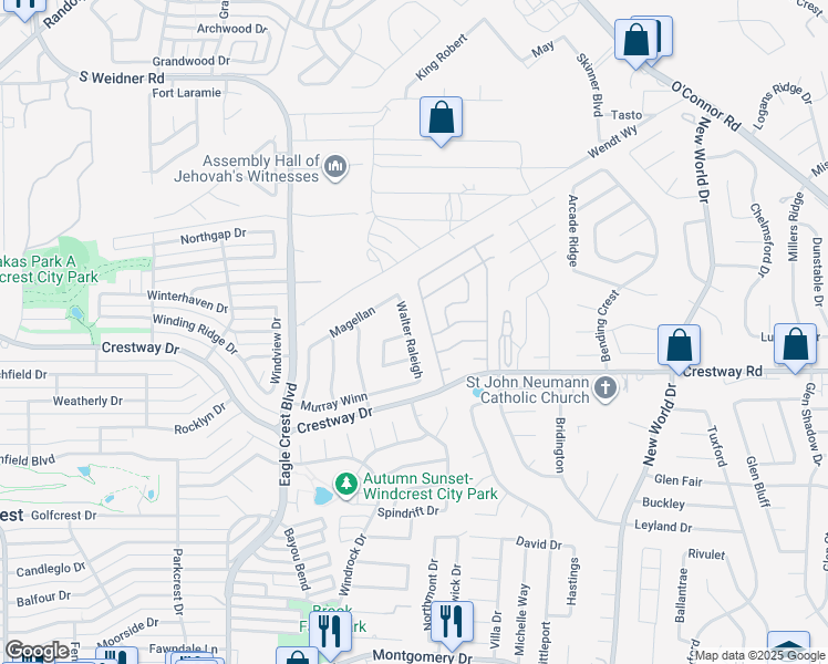 map of restaurants, bars, coffee shops, grocery stores, and more near 19 Flamingo Lane in San Antonio