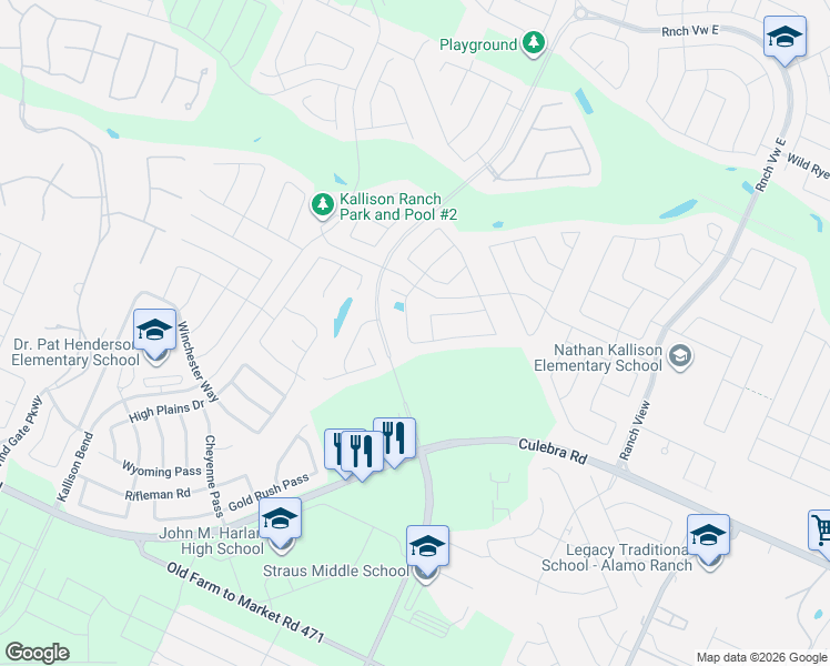 map of restaurants, bars, coffee shops, grocery stores, and more near 8716 Ironwood Hill in San Antonio
