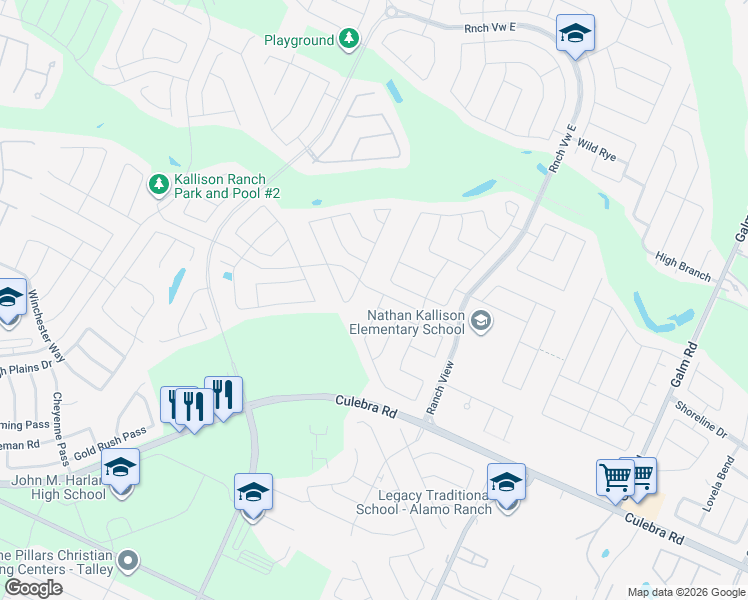 map of restaurants, bars, coffee shops, grocery stores, and more near 8606 Knapp Rise in San Antonio