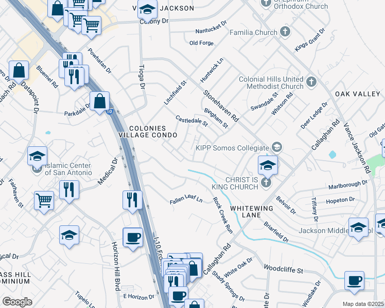 map of restaurants, bars, coffee shops, grocery stores, and more near 3412 Turtle Village Drive in San Antonio