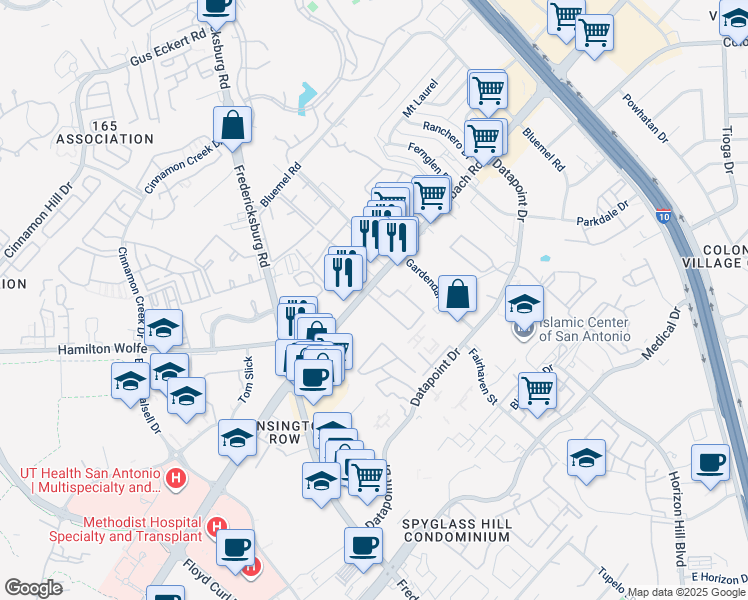 map of restaurants, bars, coffee shops, grocery stores, and more near 4355 West Dean Pannill Drive in San Antonio