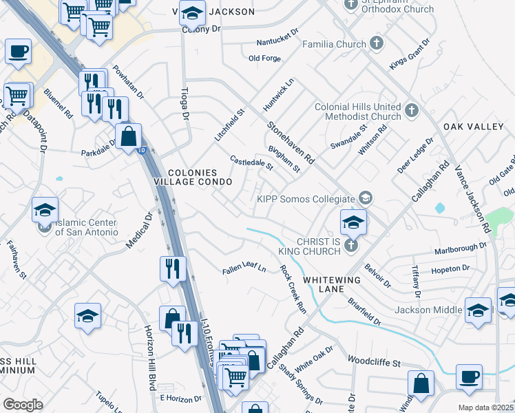 map of restaurants, bars, coffee shops, grocery stores, and more near 3412 Turtle Village Drive in San Antonio