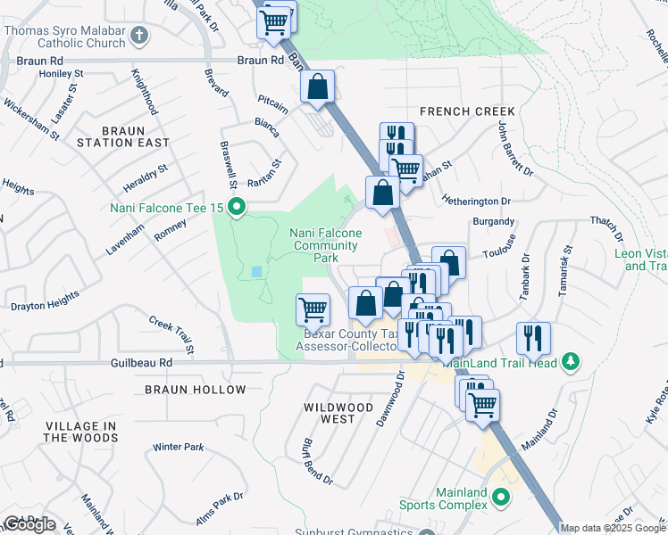 map of restaurants, bars, coffee shops, grocery stores, and more near 35 Kenrock Ridge in San Antonio