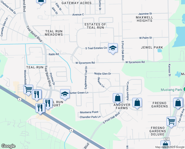 map of restaurants, bars, coffee shops, grocery stores, and more near 1403 Noble Glen Drive in Fresno