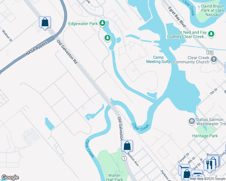 map of restaurants, bars, coffee shops, grocery stores, and more near 19510 Old Galveston Road in Webster