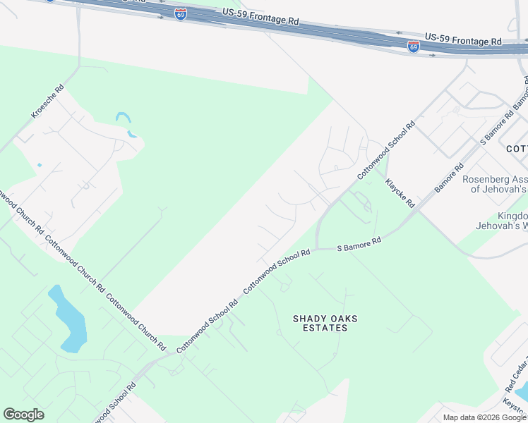 map of restaurants, bars, coffee shops, grocery stores, and more near 2322 Cottonwood School Road in Rosenberg
