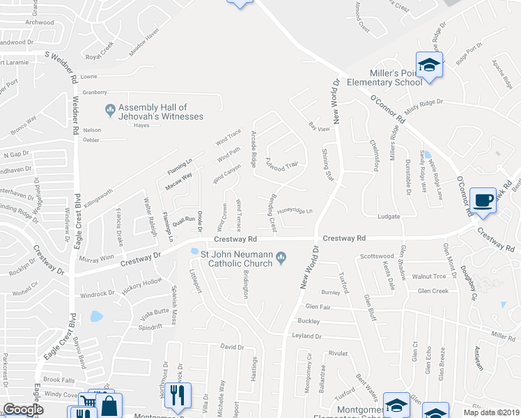 map of restaurants, bars, coffee shops, grocery stores, and more near 6623 Honeyridge Lane in San Antonio