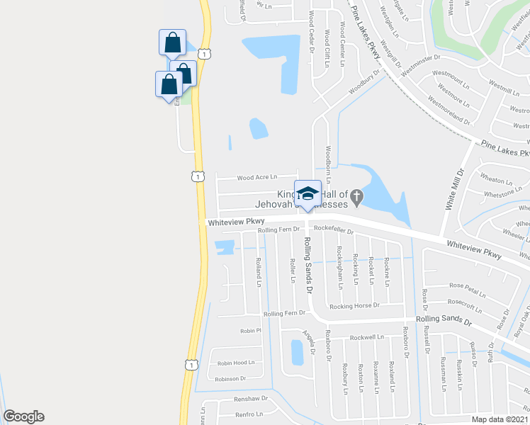 map of restaurants, bars, coffee shops, grocery stores, and more near 18 Wood Arbor Lane in Palm Coast
