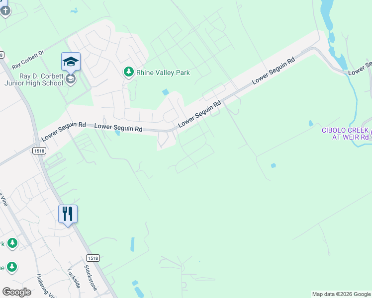 map of restaurants, bars, coffee shops, grocery stores, and more near 12610 Lower Seguin Road in Schertz