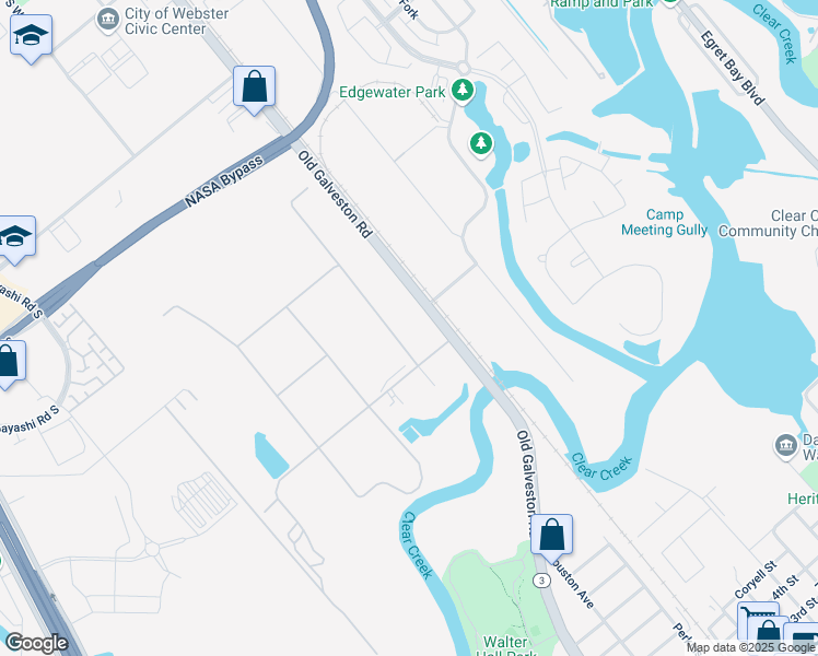 map of restaurants, bars, coffee shops, grocery stores, and more near 19419 Old Galveston Road in Webster