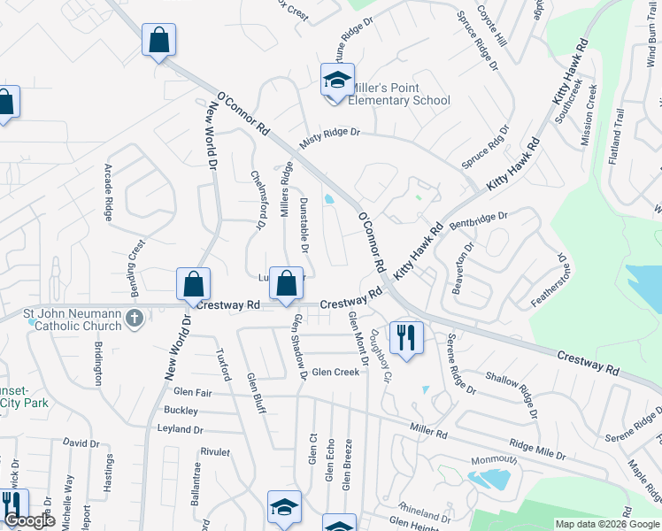 map of restaurants, bars, coffee shops, grocery stores, and more near 9738 Sandy Ridge Way in San Antonio