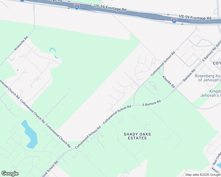 map of restaurants, bars, coffee shops, grocery stores, and more near 2322 Cottonwood School Road in Rosenberg