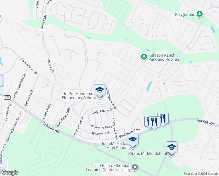 map of restaurants, bars, coffee shops, grocery stores, and more near 8803 Winchester Way in San Antonio