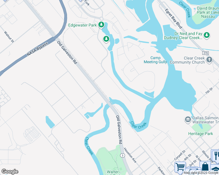 map of restaurants, bars, coffee shops, grocery stores, and more near 19510 Old Galveston Road in Webster