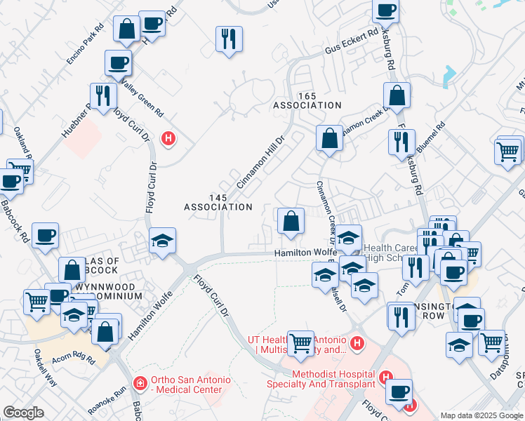 map of restaurants, bars, coffee shops, grocery stores, and more near 5039 Hamilton Wolfe Road in San Antonio