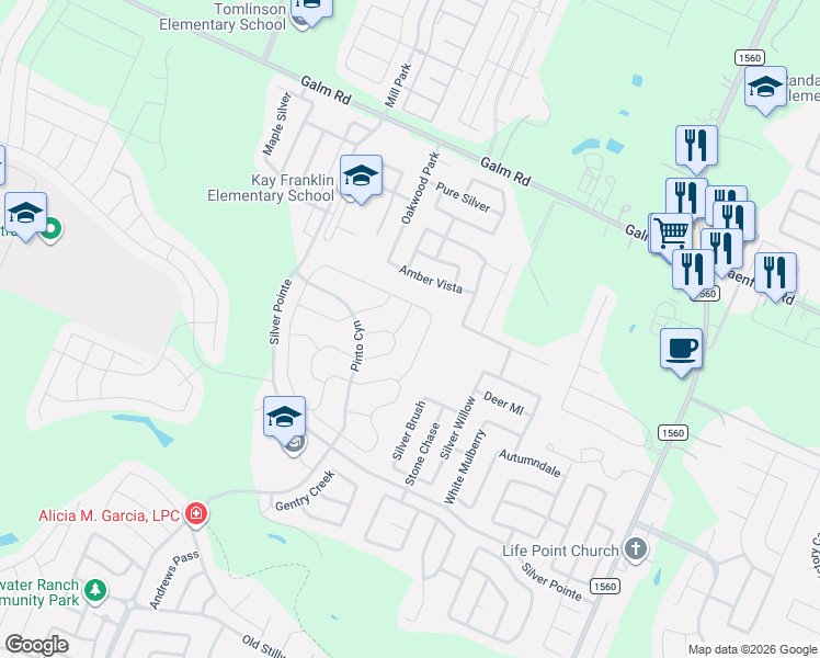 map of restaurants, bars, coffee shops, grocery stores, and more near 8956 Study Butte in San Antonio